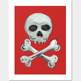 Skull crossbones watercolor Posters and Art